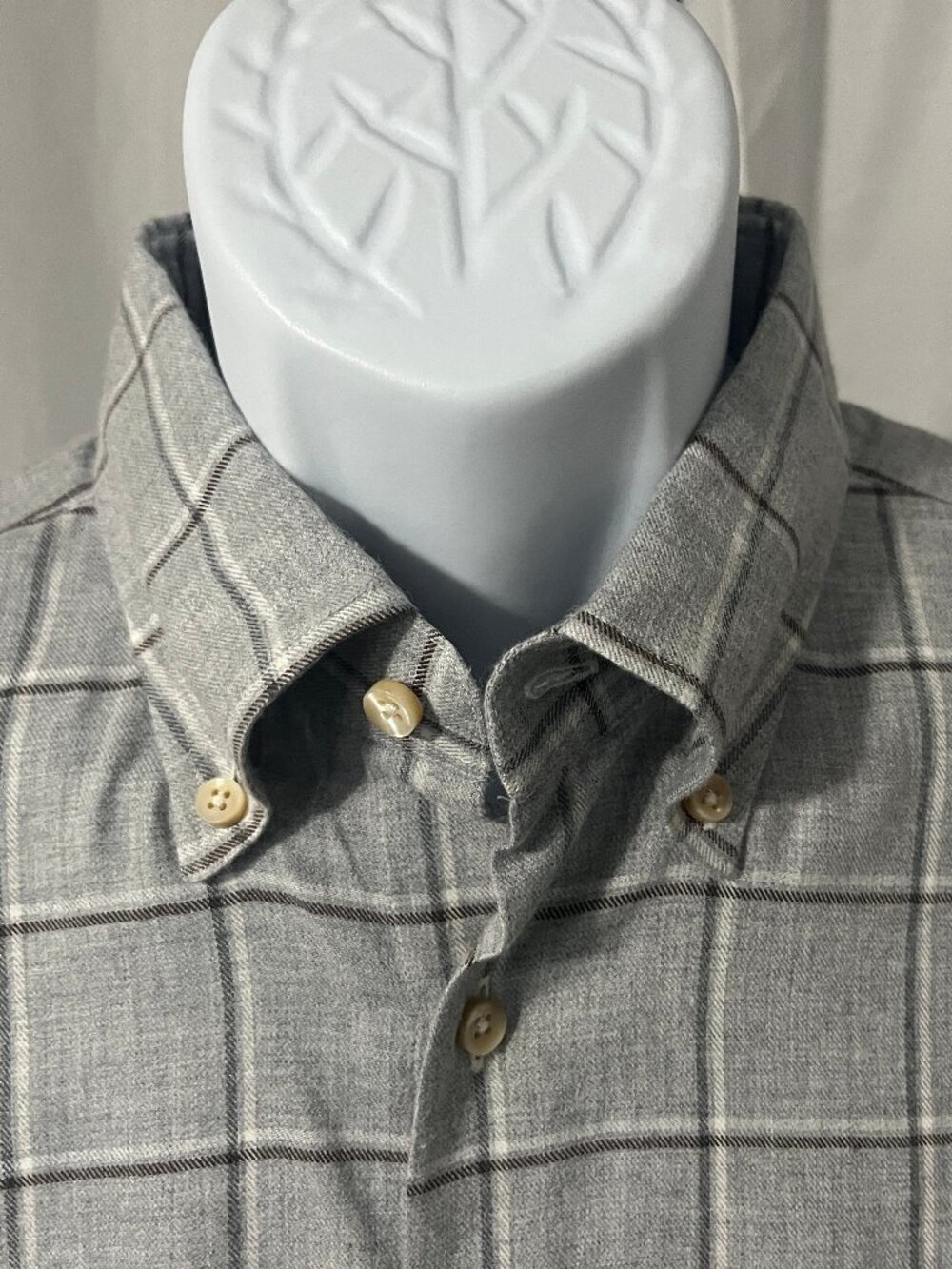 Stenströms Men’s Gray Brown White Fitted Body Long Sleeve Shirt 👔 Large L 16 ✨